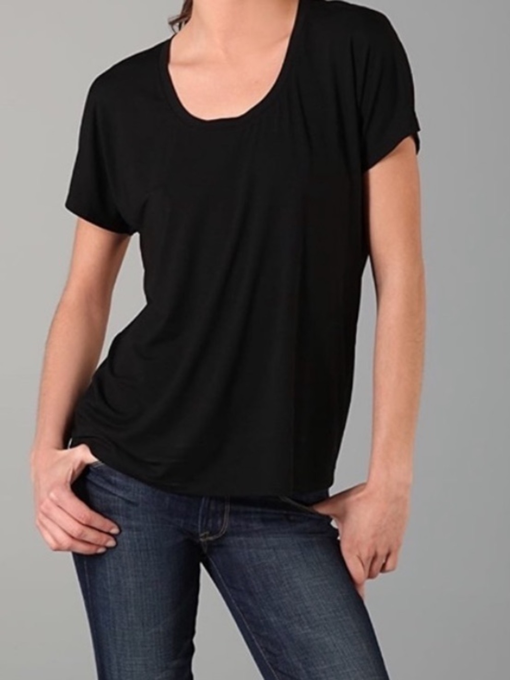 James Perse Black Scoop-Neck Short Sleeve T-Shirt Cotton Modal Size 3 / Large